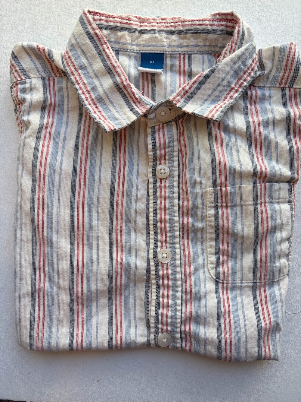 Old Navy Men's Striped Button-Down Shirt in Cream, Blue & Red